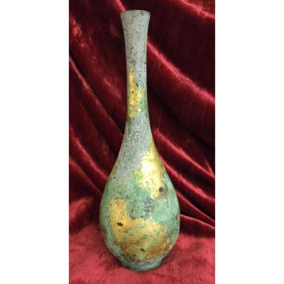 Rare Japan - Vintage Bronze Bud Vase - Mottled Metal Tear Drop - 8.5" - Picture 3 of 5